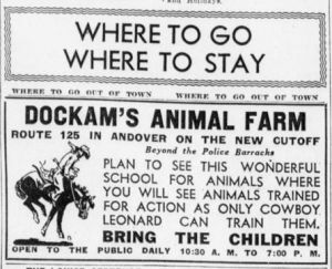 Dockham's Amimal Farm advertisment from The Boston Traveler, July 1936